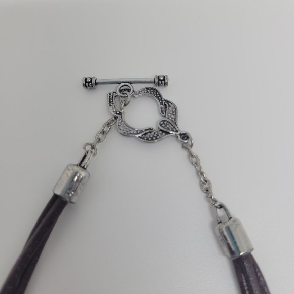 15" (3) Strand Distressed Leather Necklace with Turquoise Pendant & Toggle Clasp - Picture 5 of 6